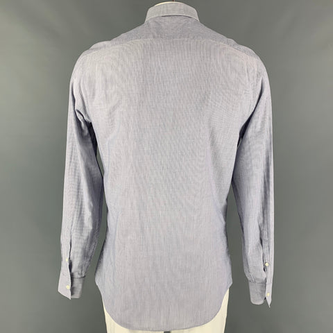NEIL BARRETT Taille L Chemise à manches longues en coton à rayures bleues à bords bruts