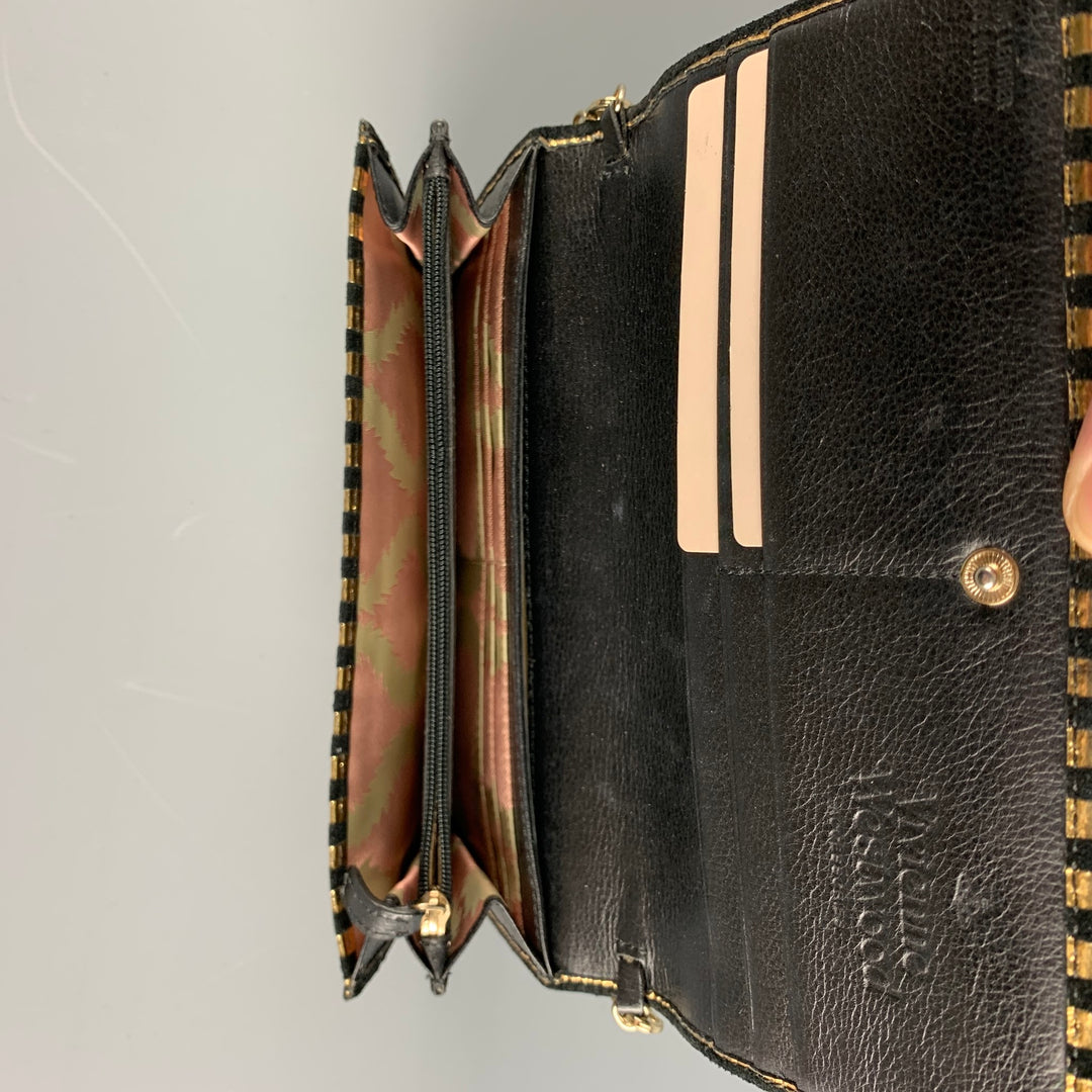 VIVIENNE WESTWOOD Gold Black Stripe Leather Wallet Handbag