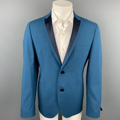 TONELLO Size 40 Teal Wool Blend Peak Lapel Sport Coat