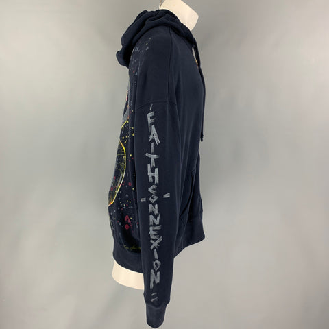 FAITH CONNEXION Size S Navy Multi-Color Painted Cotton Hooded Sweatshirt