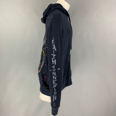 FAITH CONNEXION Size S Navy Multi-Color Painted Cotton Hooded Sweatshirt