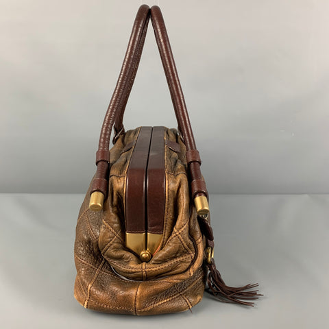 SALVATORE FERRAGAMO Brown Quilted Leather Satchel Handbag