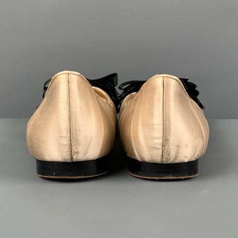 CHANEL Size 7.5 Beige Silk Pleated Flats
