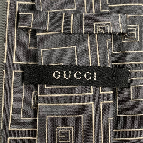 GUCCI Grey White Squares Silk Tie