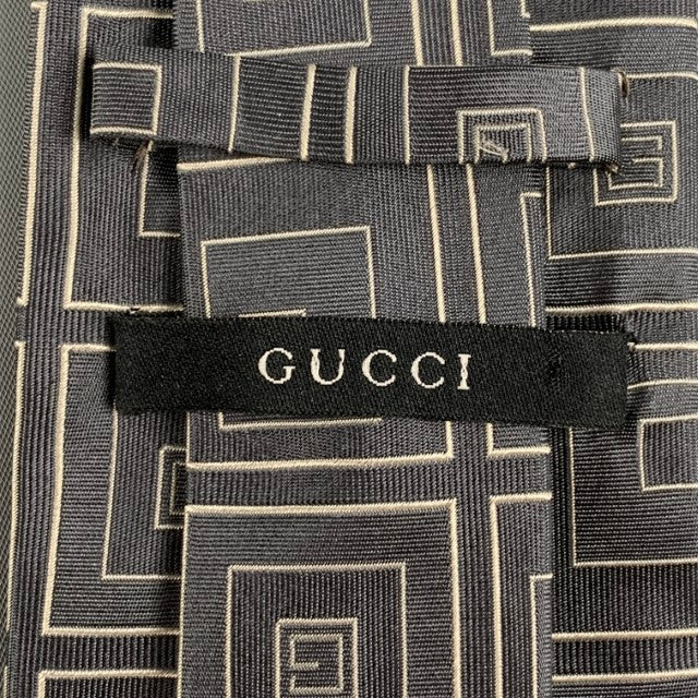 GUCCI Grey White Squares Silk Tie