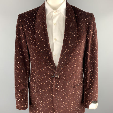 ALFRED DUNHILL Size 40 Regular Burgundy Print Cotton Velvet Sport Coat