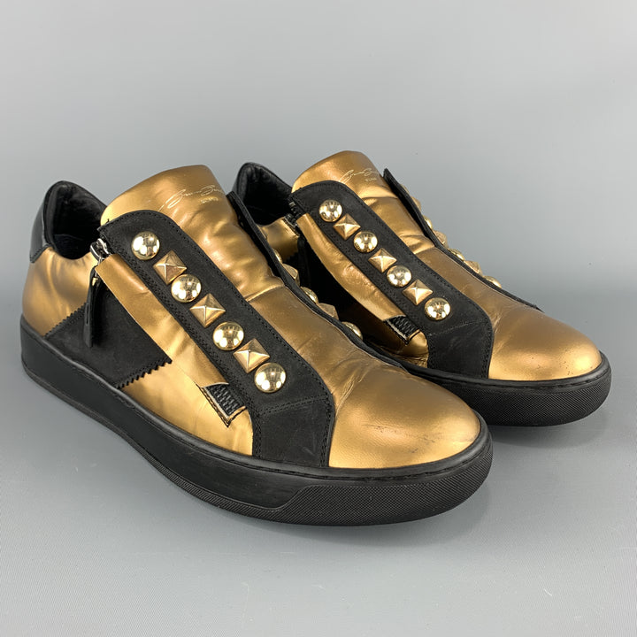Bruno Bordese Size 10 Gold Studded Leather Zip Sneakers