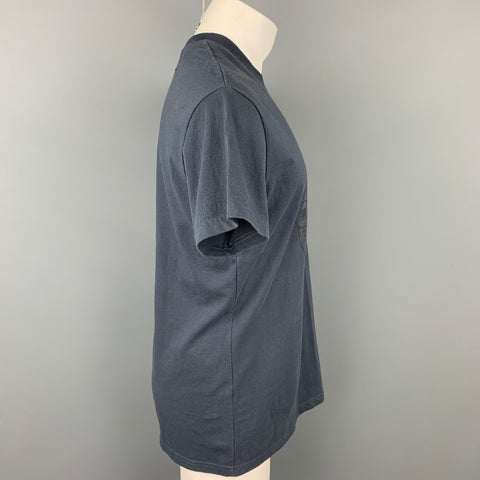 SONG FOR THE MUTE Size L Navy Graphic Cotton Crew-Neck T-shirt