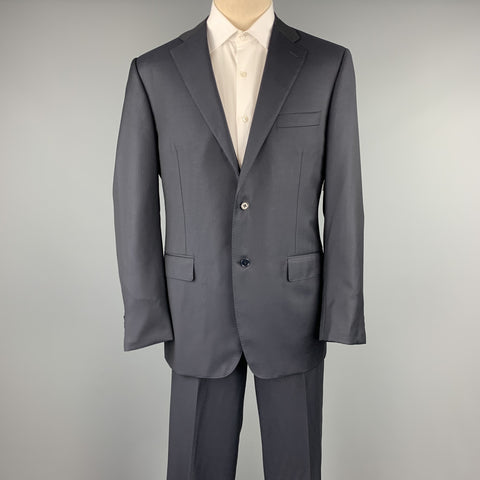 CANALI Size 42 Long Navy Wool Notch Lapel Suit