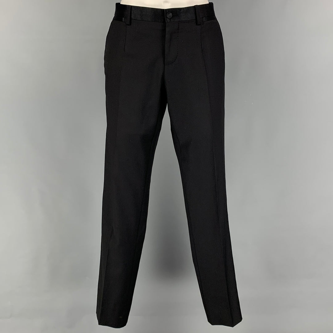 DOLCE & GABBANA Size 36 Black Wool Blend Notch Lapel Tuxedo 3 Piece Suit