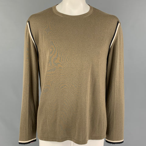 JIL SANDER Size XL Taupe Black Striped Trim Crew-Neck Pullover