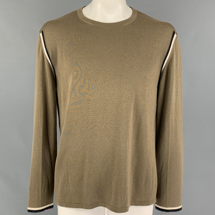 JIL SANDER Size XL Taupe Black Striped Trim Crew-Neck Pullover