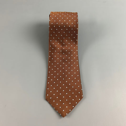 ERMENEGILDO ZEGNA Brown White Polka Dot Silk Tie