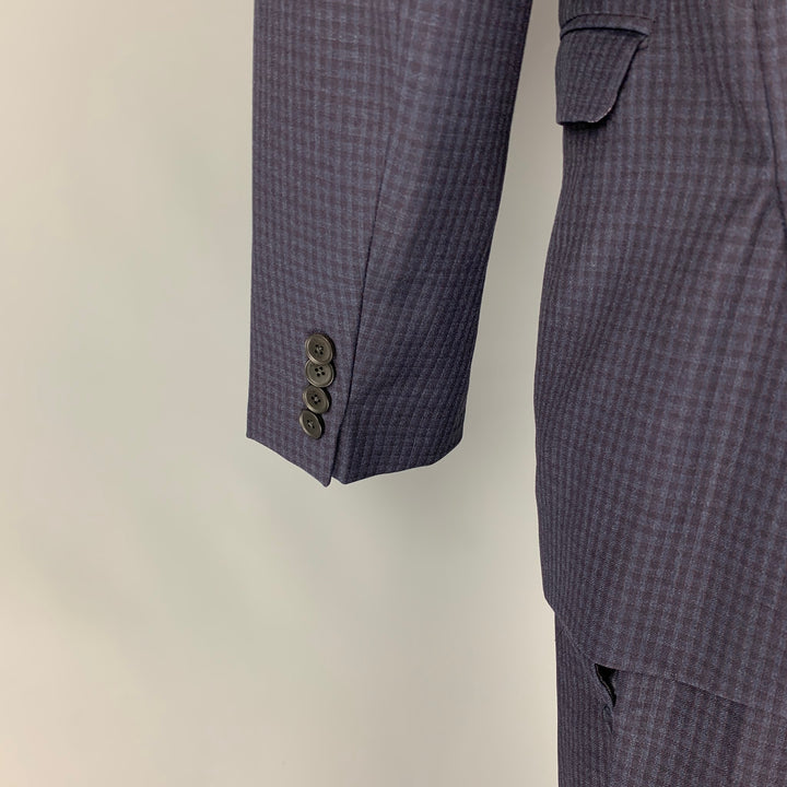PAUL SMITH Size 40 Regular Navy & Black Checkered Wool Notch Lapel Suit