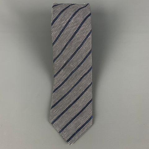 ERMENEGILDO ZEGNA Grey Navy Stripe Silk Tie