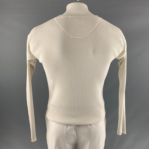 DANIELE ALESSANDRINI Size 42 Cream Ribbed Cotton V-Neck Pullover