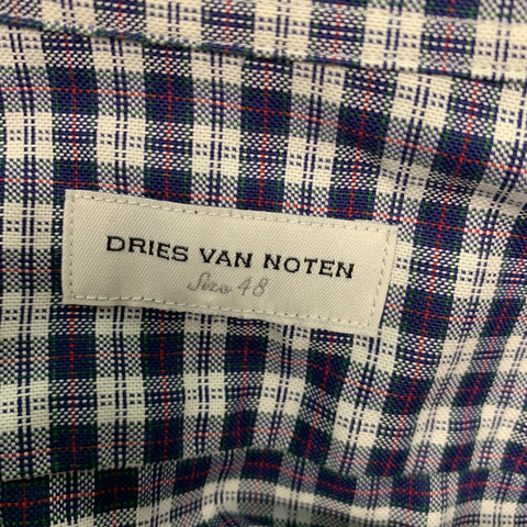 DRIES VAN NOTEN  Size S White Navy Red Checkered Cotton Jacket