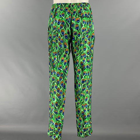 DOLCE &amp; GABBANA Talla 34 Pantalones casuales con cordón de seda multicolor verde