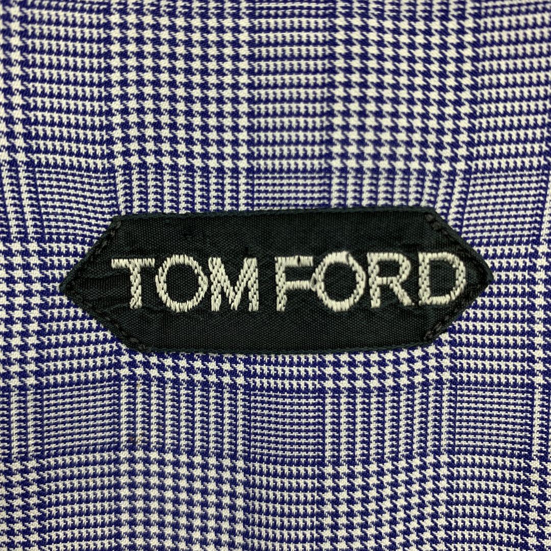 TOM FORD Camisa de manga larga con botones de algodón Glenplaid azul marino talla XL