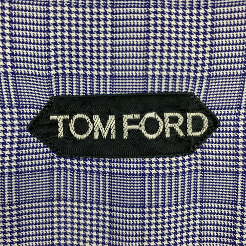 TOM FORD Size XL Navy Glenplaid Cotton Button Up Long Sleeve Shirt