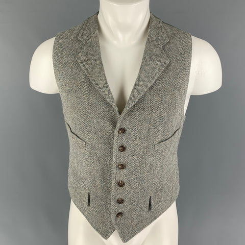 RALPH LAUREN Size L Olive Herringbone Rayon Buttoned Vest