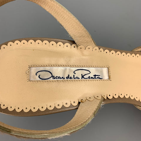 OSCAR DE LA RENTA 8.5 Zapatos de salón con tirantes en la espalda, color blanco roto y gris pardo, cebra, tigre, pelo de poni