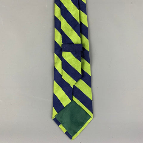 J CREW Green &  Navy Stripe Silk Tie