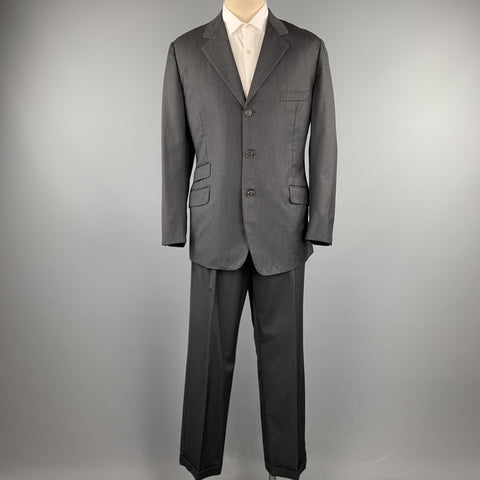HERMES Size 44 Regular Charcoal Twill Wool Notch Lapel Suit