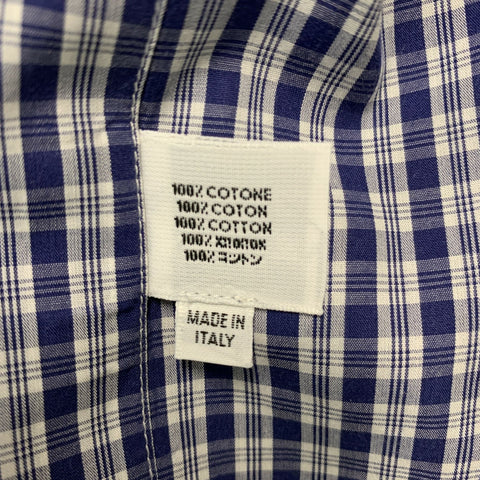 LANVIN Size M  Blue & White Cotton Checkered  Button Down  Long Sleeve Shirt