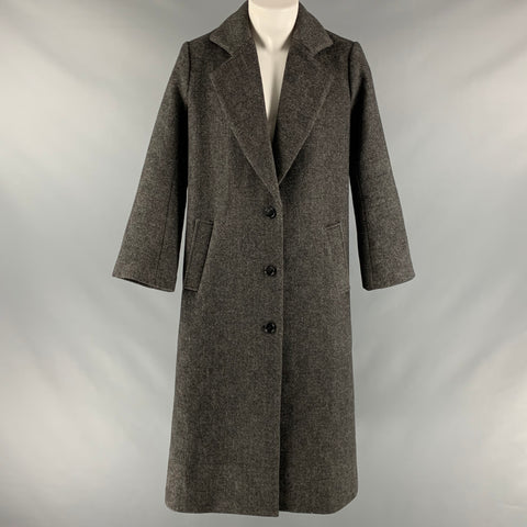 FACONNABLE Size M Black Grey Wool Polyester Stripe Single Breasted Coat