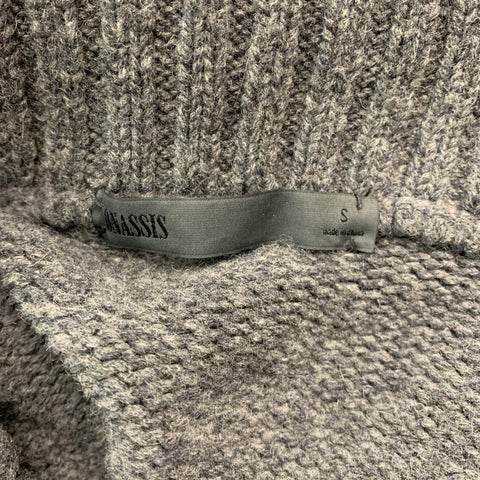 ONASSIS Size S Grey Wool Shawl Collar Sweater