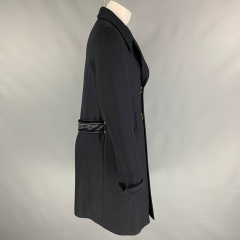MS BRAQUE Size 40 Navy Twill Wool Double Breasted Coat