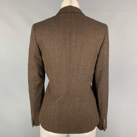 MAX MARA Taille 6 Blazer veste à chevrons en laine marron et beige