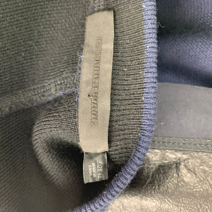 ALEXANDER WANG Size L Navy Black Mixed Materials Crew-Neck Pullover