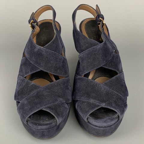 MARNI Size 6 Navy Suede Platform Wedge Sandals