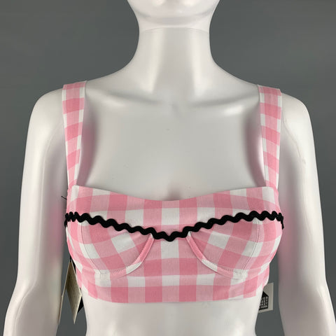 PRADA Size 2 Pink White Cotton Gingham Bralette Casual Top