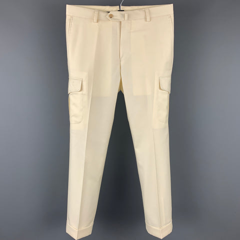 WILKES BASHFORD Size 32 Cream Wool Cargo Dress Pants