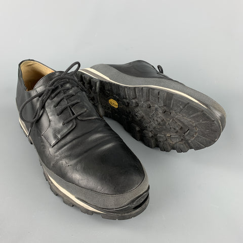 DRIES VAN NOTEN Taille 11 Noir Matériaux mélangés Cuir Track Sole Lace Up