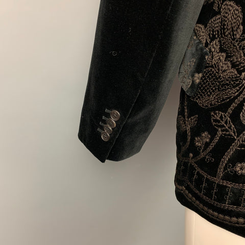 PAUL SMITH Size 42 Black Embroidery Velvet Notch Lapel Sport Coat