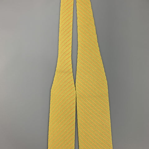 HERMES Muted Mustard & Orange Diagonal Striped Woven Silk Tie
