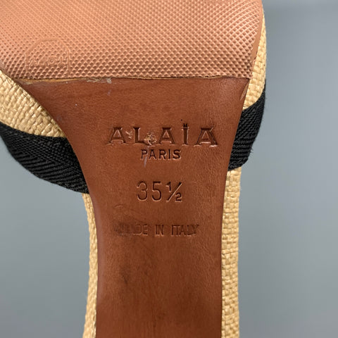 ALAIA Talla 5.5 Zapatos de tacón con lazo texturizado de paja natural y negro
