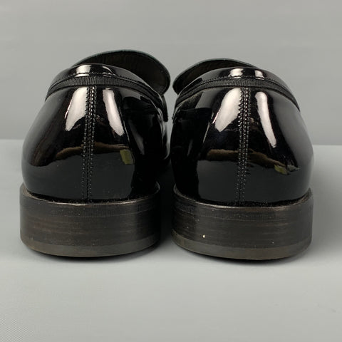 SALVATORE FERRAGAMO Size 12 Black Patent Leather Tuxedo Loafers