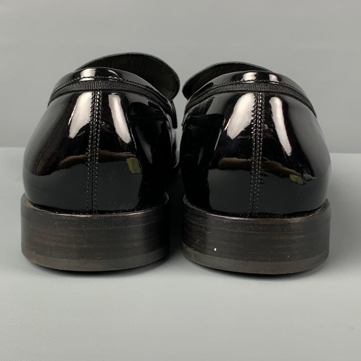 SALVATORE FERRAGAMO Size 12 Black Patent Leather Tuxedo Loafers