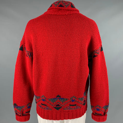 POLO by RALPH LAUREN Size XL Red Grey Knit Wool Shawl Collar Sweater