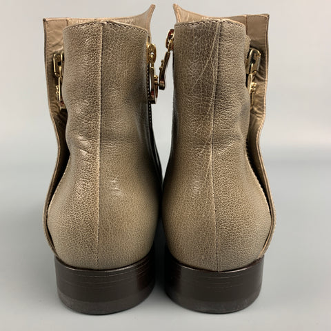 CESARE PACIOTTI Size 8.5 Taupe Pebble Grain Leather Contrast Stitch Boots