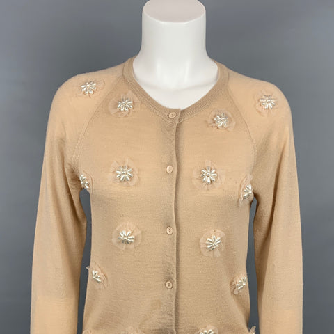 SIMONE ROCHA Taille S Cardigan perlé en laine mérinos beige