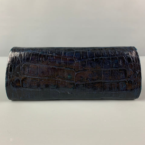 REYNA ICAZA Black Alligator Leather Camden Clutch