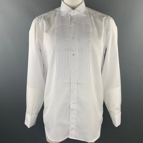 FAIRFAX for BARNEY'S NY Size L White Pleated Cotton French Cuff Long Sleeve Shirt