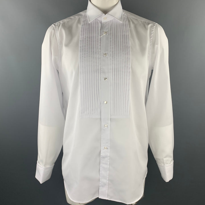 FAIRFAX for BARNEY'S NY Size M White Pleated Cotton French Cuff Long Sleeve Shirt