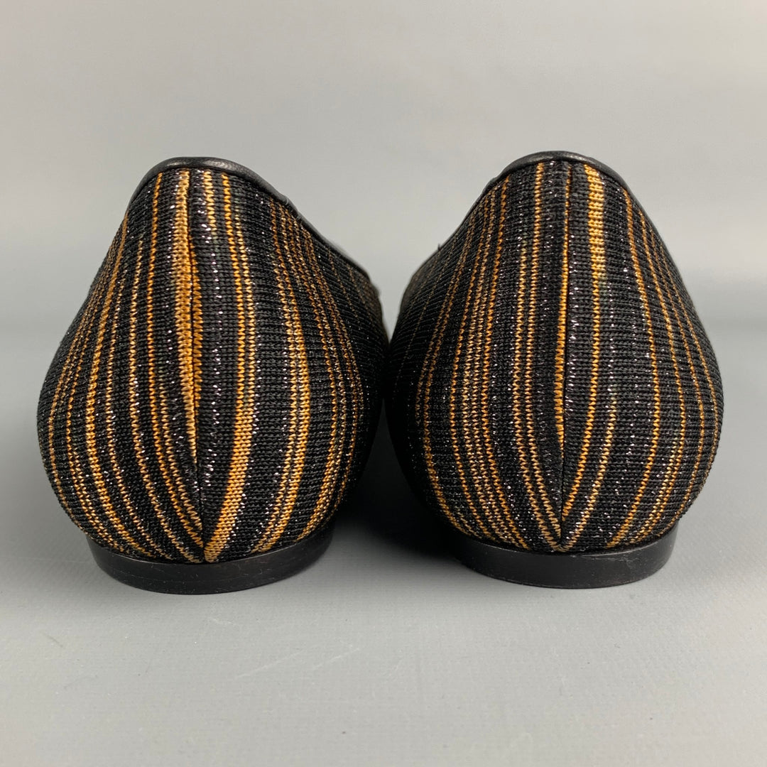 MISSONI Size 8 Black & Gold Fabric Stripe Flats